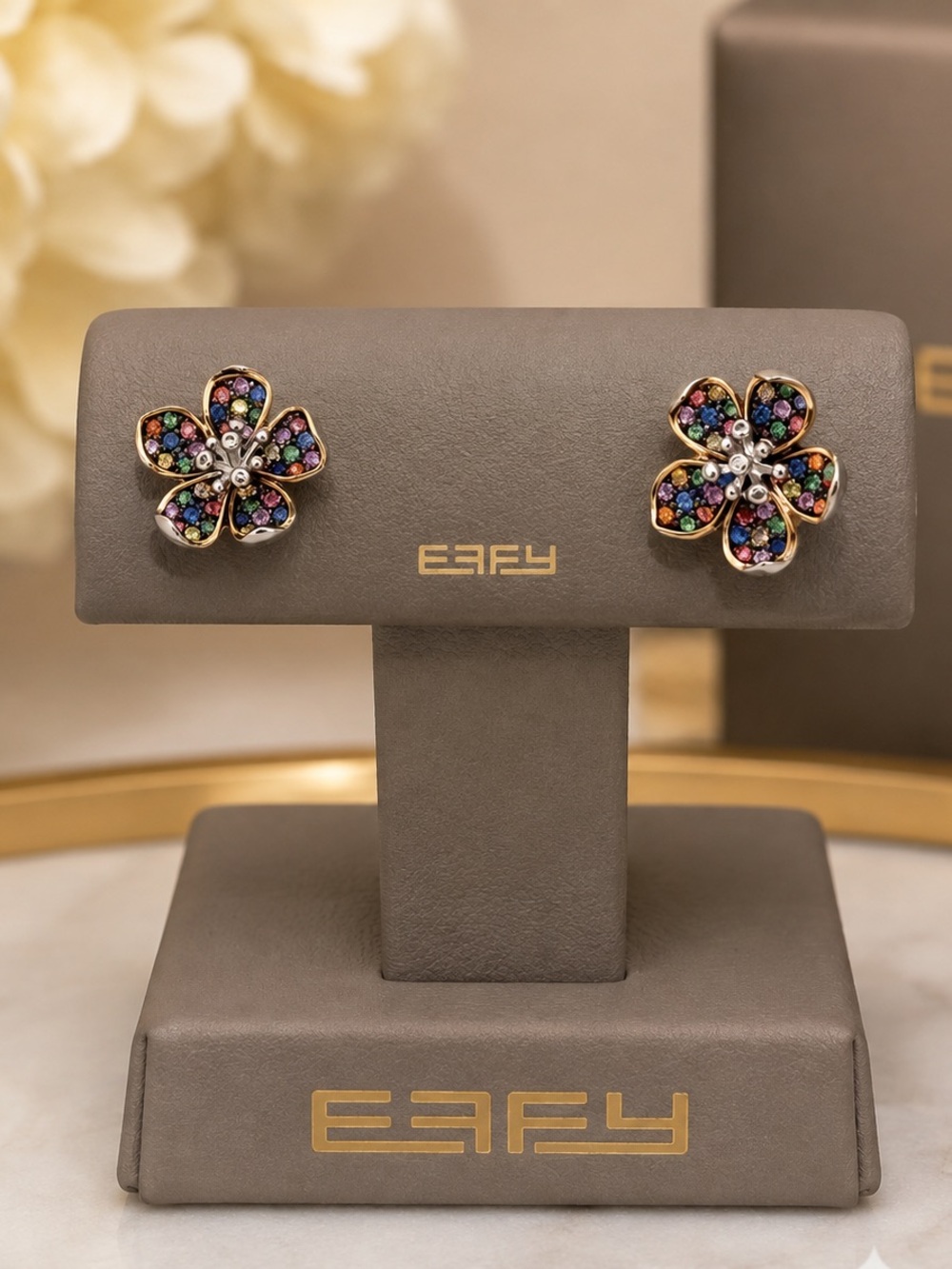 Effy Multicolor Floral Stud  925 Sterling silver 14k earrings stunning/New/Gift
